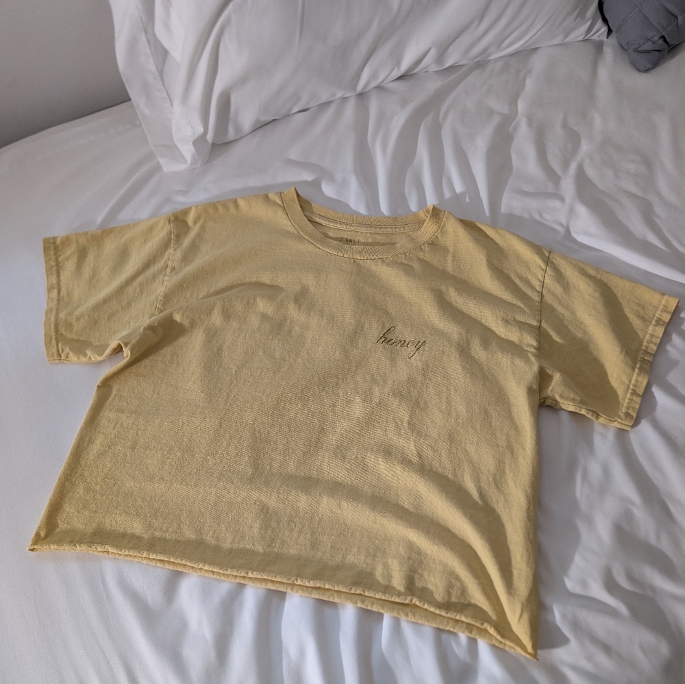 Honey Embroidered Yellow Crop Tee - Women's Short Sleeve